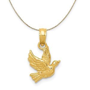 14k Yellow Gold Petite Flying Dove Necklace - 18 Inch